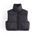 Langry black hooded puffer vest in casual cotton padded fashion