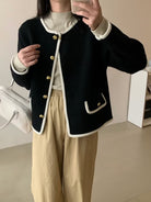 Langry fashion black and cream velvet blazer with gold buttons