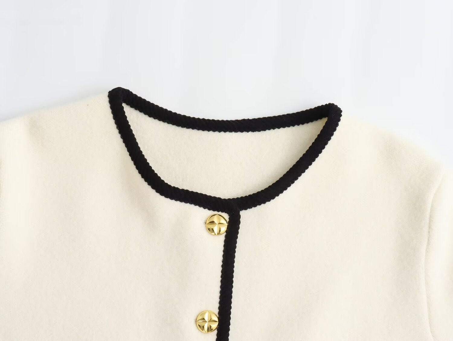 Langry fashion cream and black velvet knitted coat with gold buttons