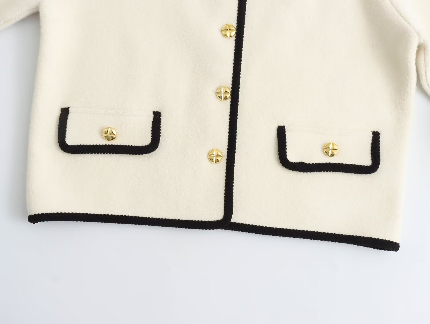 Langry cream and black velvet knitted cardigan with gold buttons