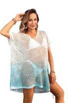 Ombre beach blouse with light blue and white gradient mesh cover-up