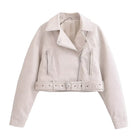 White Retro Washed Faux Leather Jacket with Cropped Fit and Silver Hardware