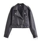 Retro faux leather jacket in black with silver hardware and cropped design