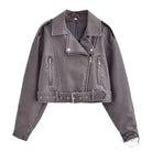 Retro washed faux leather jacket with black cropped biker style