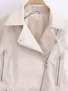 Retro washed faux leather jacket with cream finish and silver details