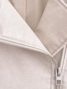 Retro washed faux leather jacket in white textured style with zipper detail