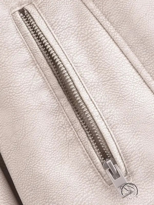 Silver zipper on Retro Washed faux leather jacket