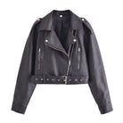 Retro washed faux leather jacket with black moto style and silver hardware