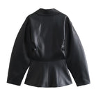 Langry faux leather peplum blazer with ruffled hem and double-breasted front