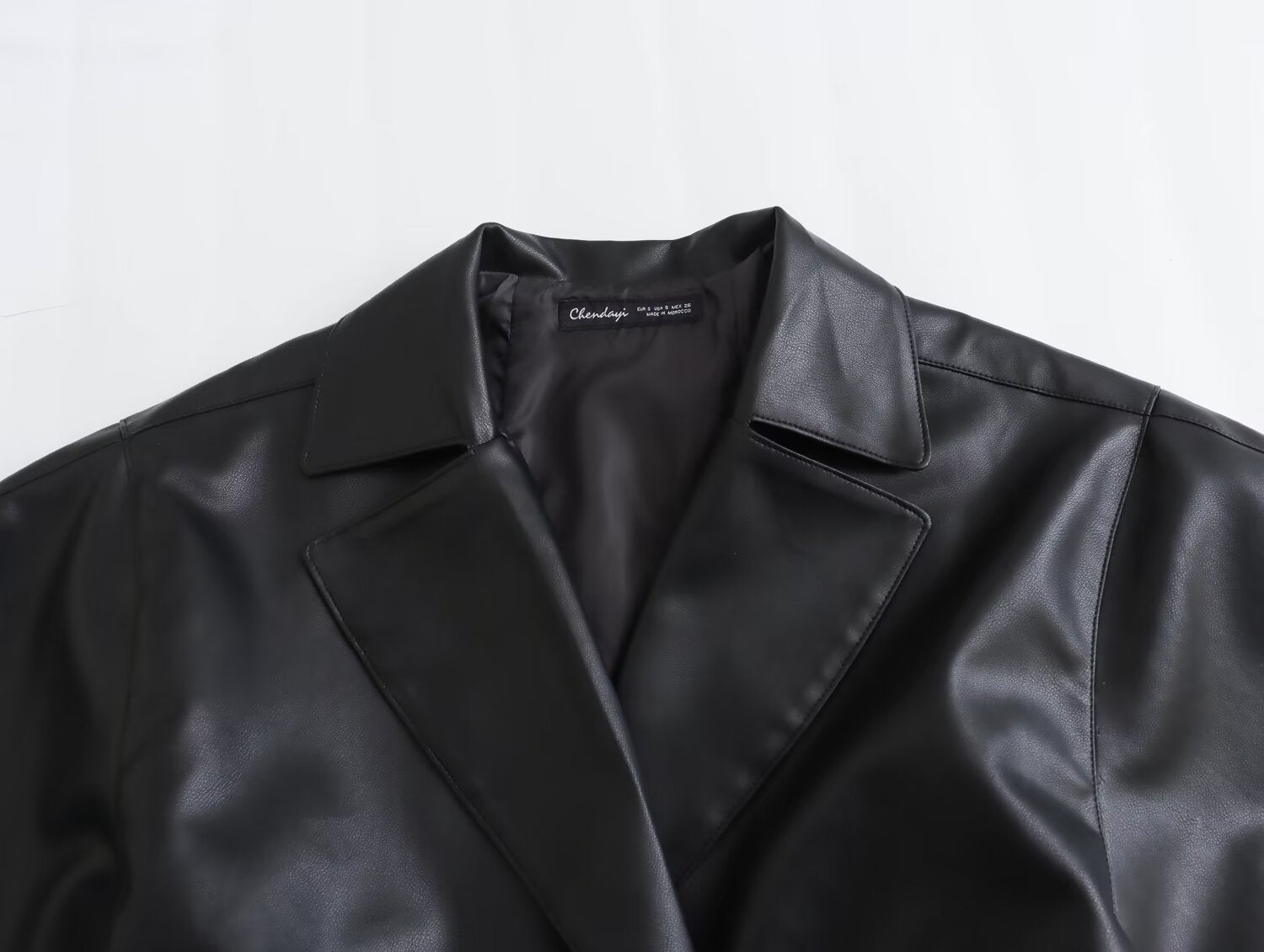 Langry faux leather blazer jacket with lapel collar and structured shoulders