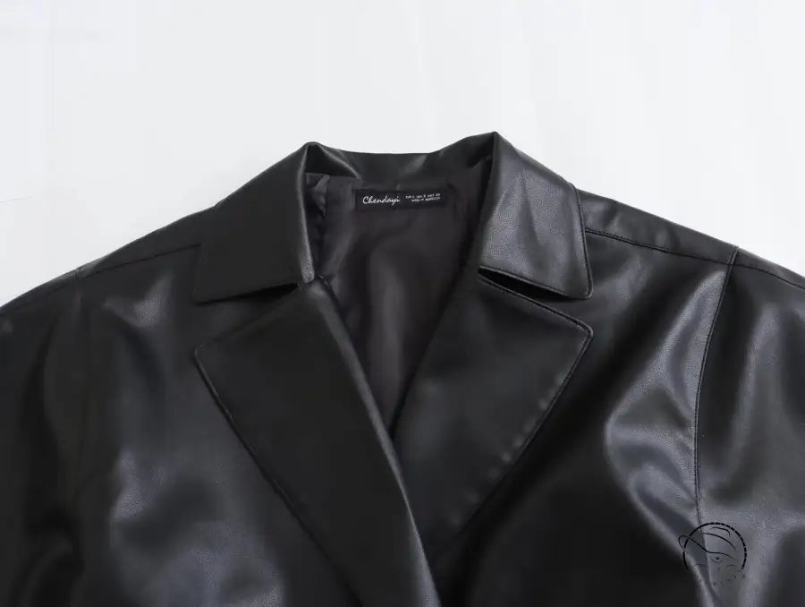 Langry faux leather blazer jacket with lapel collar and structured shoulders