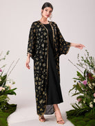 Elegant black floral kimono with gold trim in Langry fashion ملابس