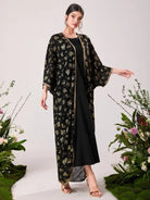 Black floral kimono with gold trim in langry fashion dress suit