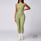Sleek olive-green langry fashion yoga jumpsuit for hip raise, stretchy one-piece