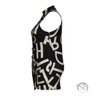 Sleeveless black and white letter-print top in fashionable light dress