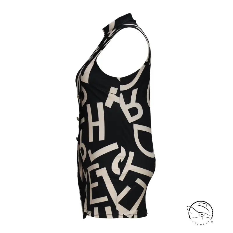 Sleeveless black and white letter-print top in fashionable light dress