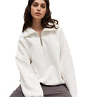 White zip-up sweatshirt from Langry, ideal for casual autumn winter fashion ملابس