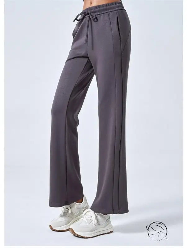 Gray summer air layer cotton yoga pants with drawstring waist and flared legs