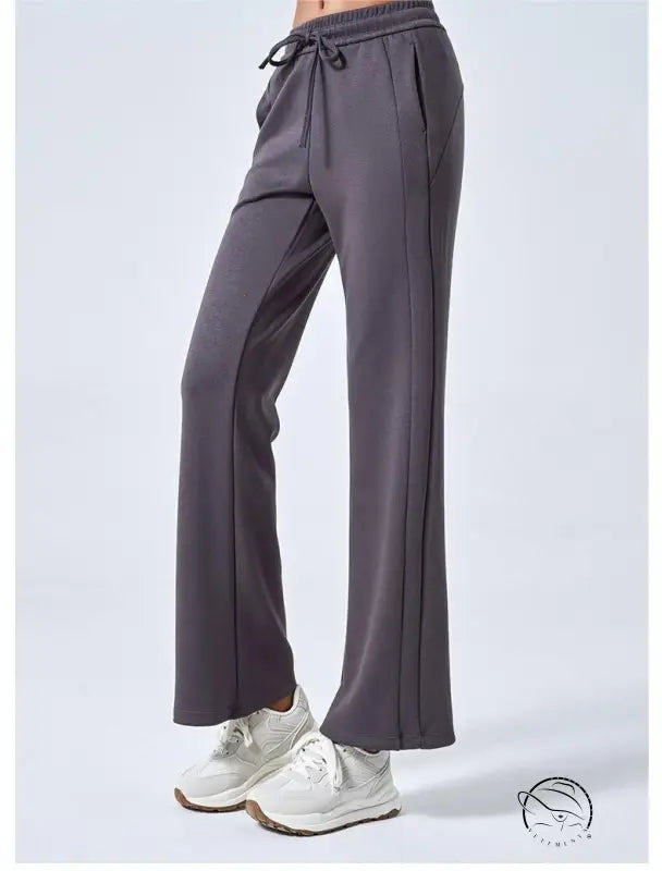 Gray air layer summer cotton flared yoga pants with drawstring waist