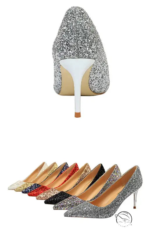 Sparkly pointed-toe langry fashion stiletto high heels