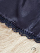 Navy artificial silk camisole lingerie with black lace trim