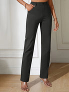 High-waist black straight-leg dress pants with pockets for casual office fashion