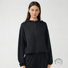 Black hooded zip cardigan coat for women, loose fit autumn style