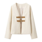 Elegant langry cream cropped blazer with gold buckles, fashion coat