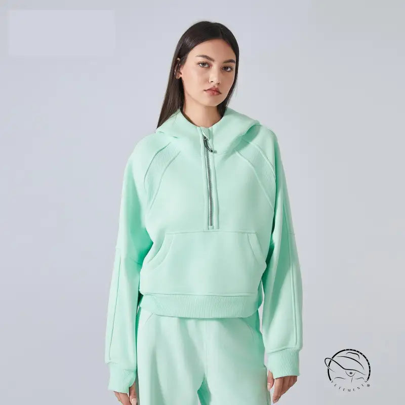 Mint green hooded sweater and sweatpants set for women