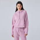 Lavender hoodie and sweatpants set from Langry for women’s outdoor fitness fashion