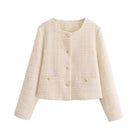 Langry fashion cream tweed woolen short coat with pearl buttons