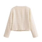 Cream boucle cropped cardigan in Langry winter woolen fashion coat