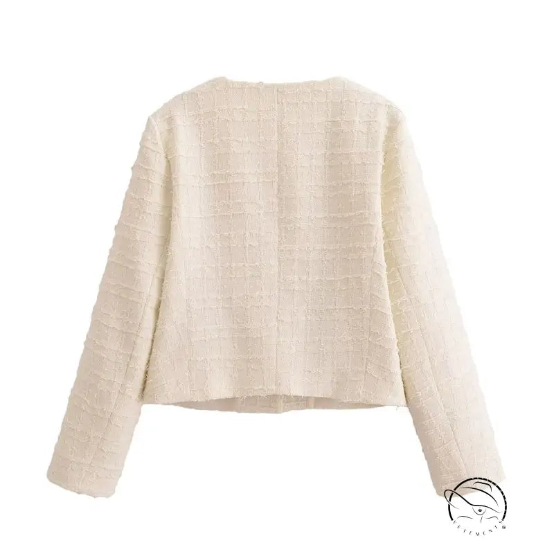 Cream boucle cropped cardigan in langry fashion woolen short coat