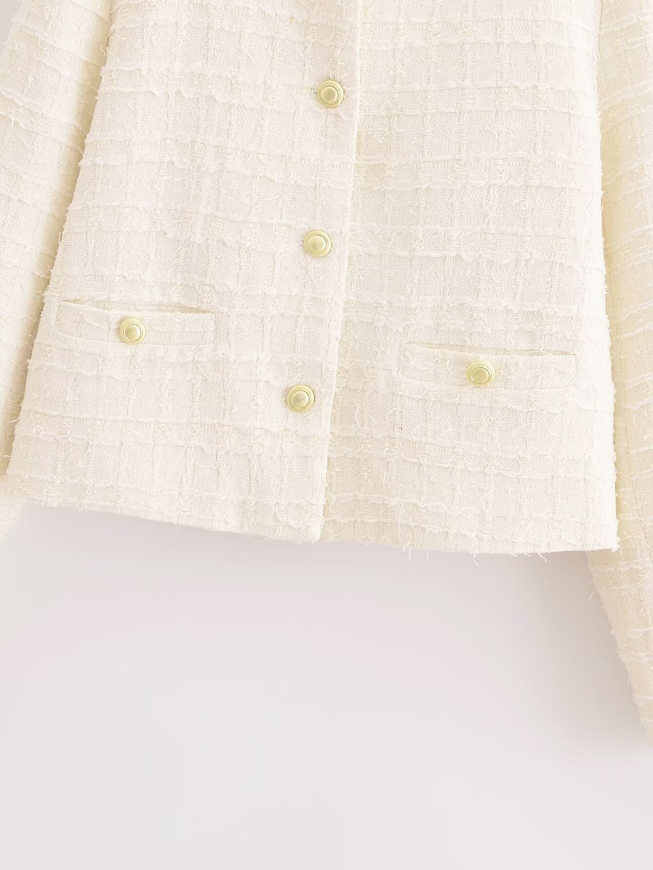 Langry cream-colored woolen linen blazer with button details and pockets