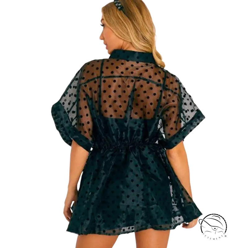Black polka dot sheer see-through organza sling dress