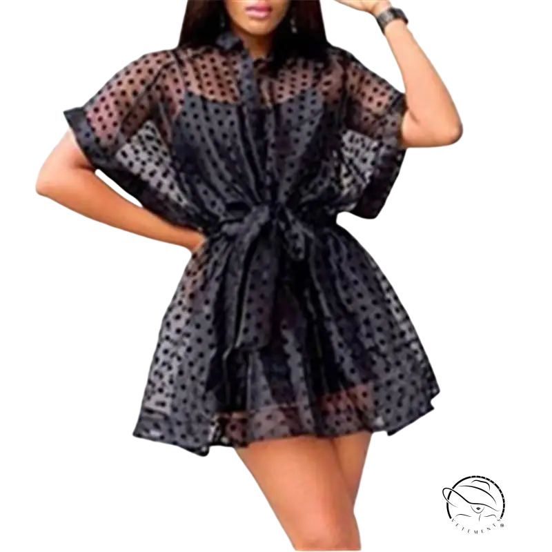 Black polka dot sheer see-through organza sling dress