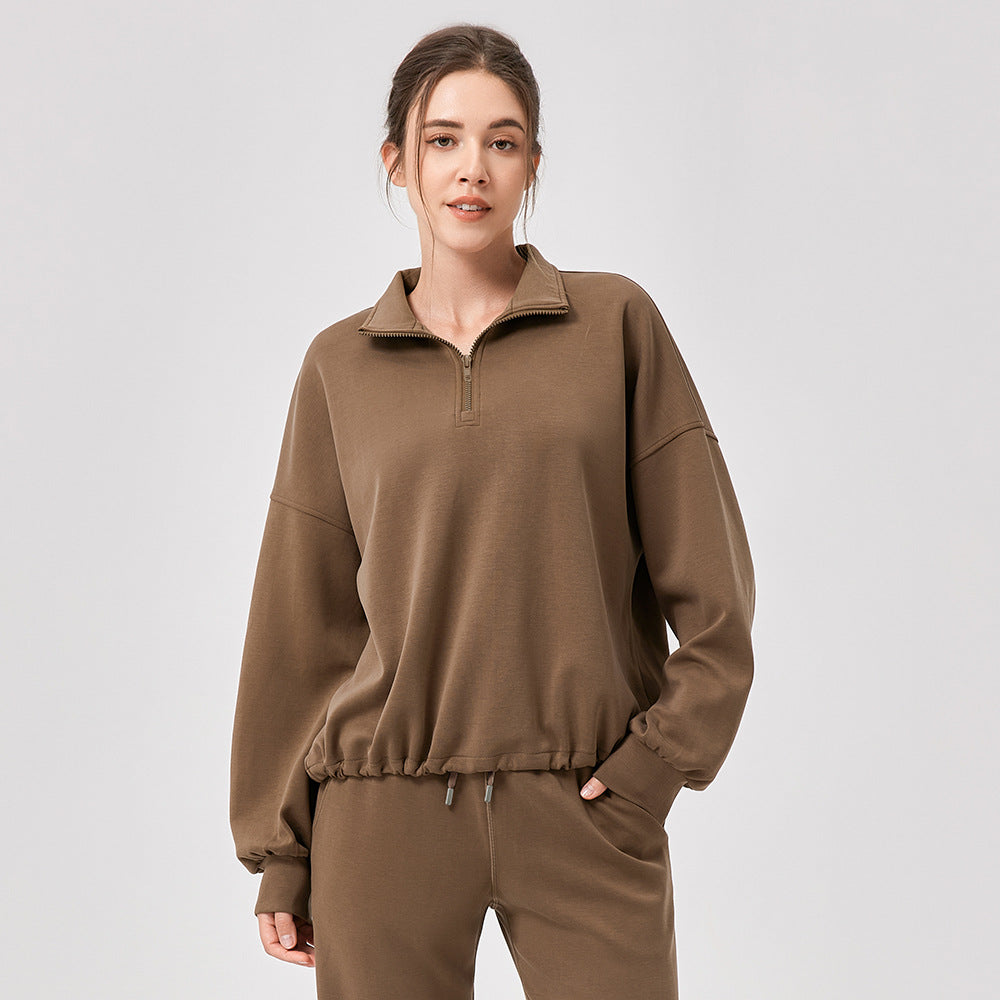 Winter Yoga Wear Sports Sweater Modal Loose Casual Stand Collar Running Fitness Top