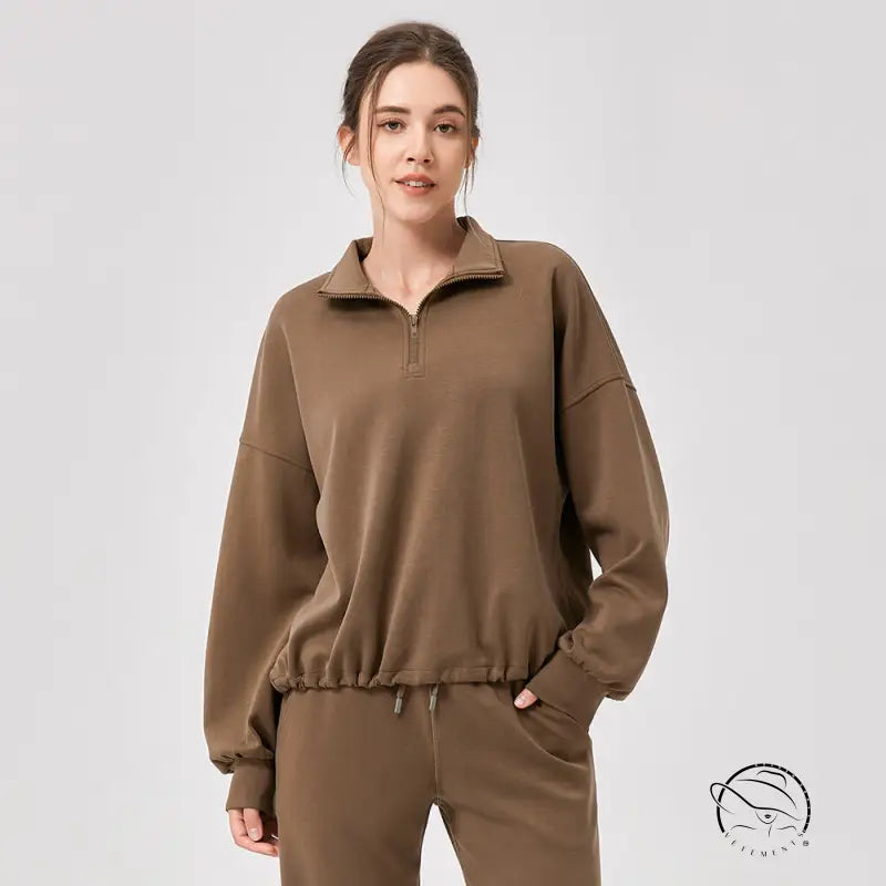 Winter Yoga Wear Sports Sweater Modal Loose Casual Stand Collar Running Fitness Top