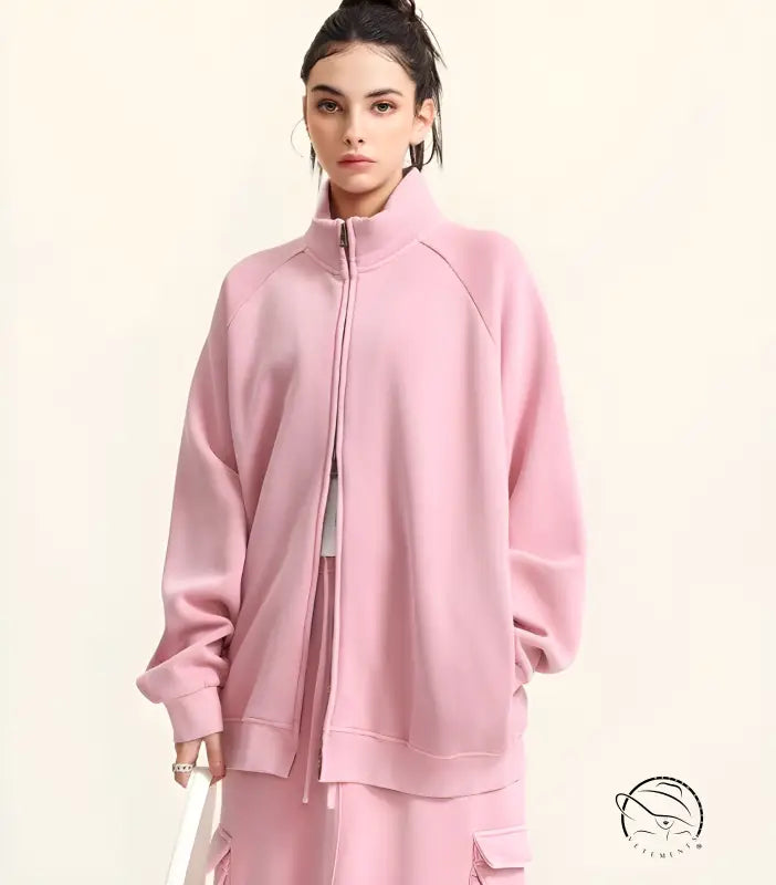 Pink winter heavy retro jacket with raglan sleeves