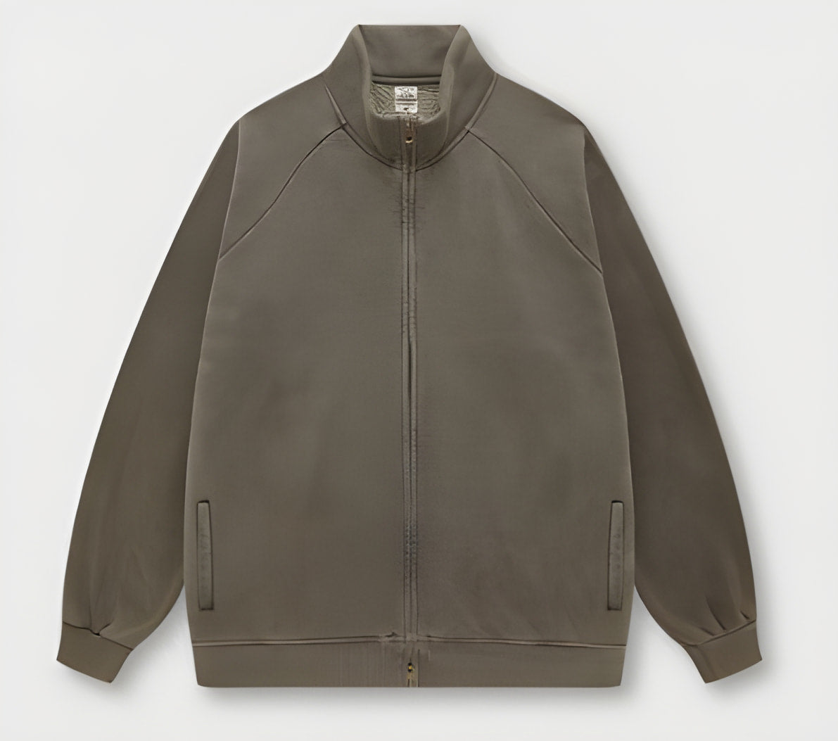 Olive green bomber jacket with zipper, ribbed collar, ideal for winter fashion ملابس