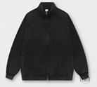 Black winter heavy retro jacket with zip-up design and ribbed cuffs