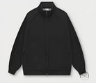 Black winter heavy retro jacket with zip-up, ribbed collar and cuffs