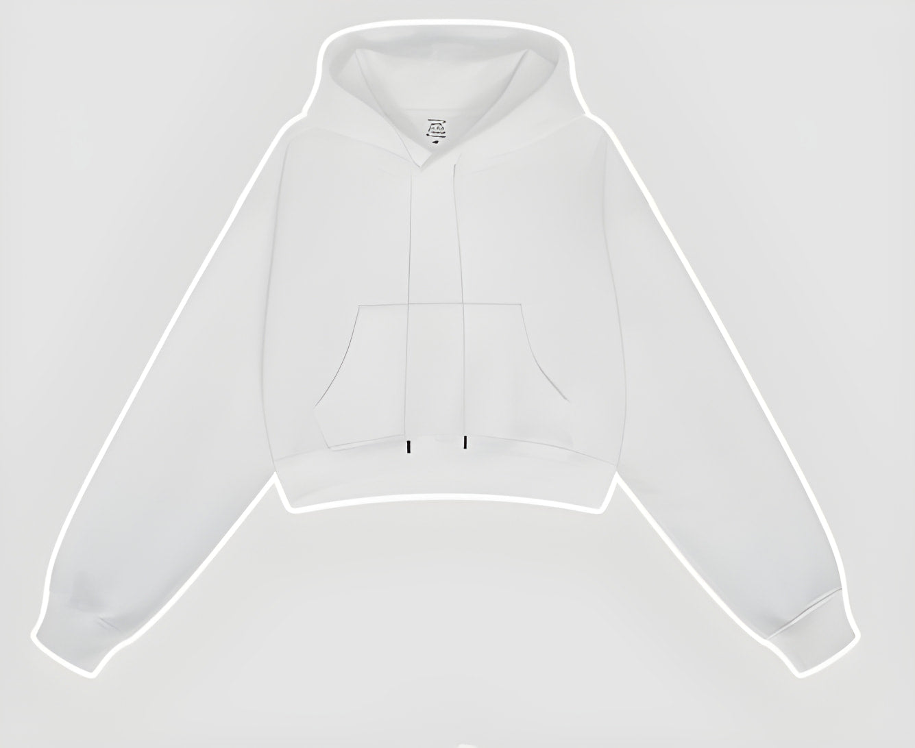 White cropped zip-up hoodie with kangaroo pocket, perfect for winter fashion by Langry