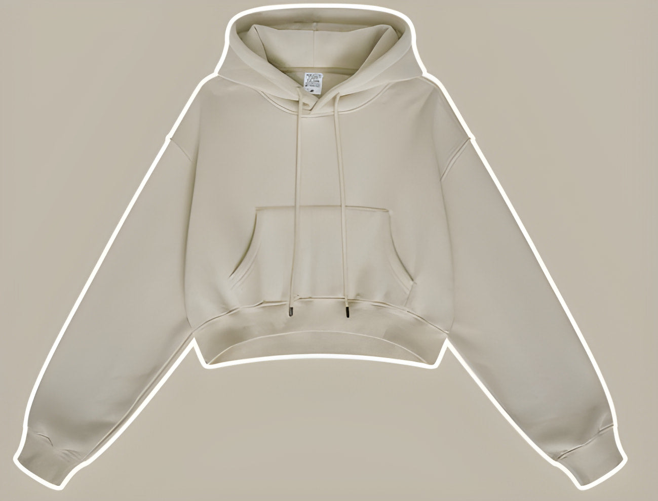 Beige cropped zip-up hoodie with pocket, perfect for trendy winter fashion ملابس