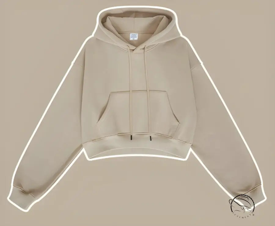 Langry beige cropped hoodie sweatshirt with front pocket and drawstrings