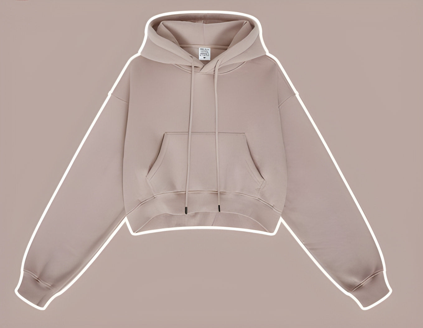 Beige cropped zip-up hoodie with front pocket and drawstrings in Winter Retro Hooded Pullover
