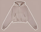 Beige cropped zip-up hoodie with front pocket and drawstrings in Winter Retro Hooded Pullover