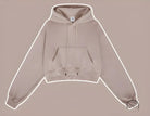Beige cropped zip-up langry hoodie with pocket and drawstrings
