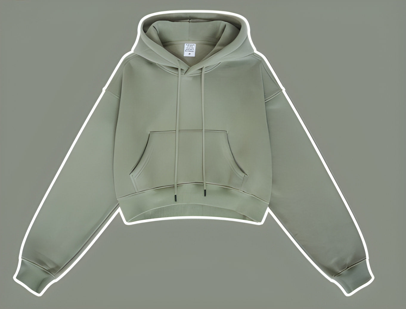 Sage green cropped hoodie sweatshirt with pocket, perfect for Winter Retro fashion ملابس
