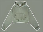 Sage green cropped hoodie sweatshirt with pocket, perfect for Winter Retro fashion ملابس